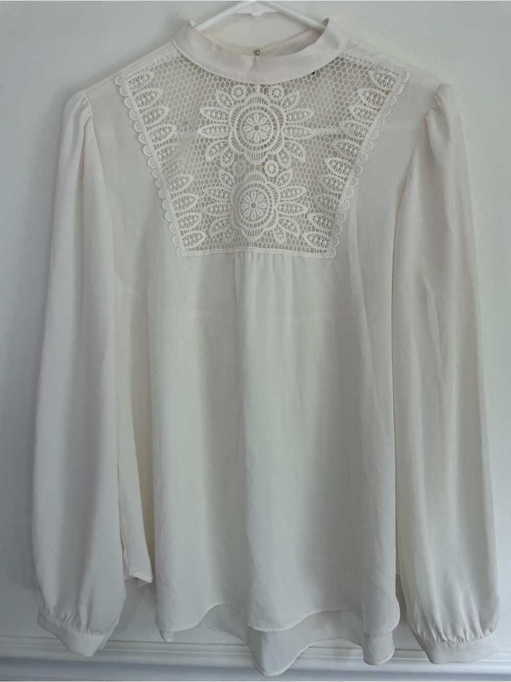 Express Ivory Lace Yoke High-Neck Blouse